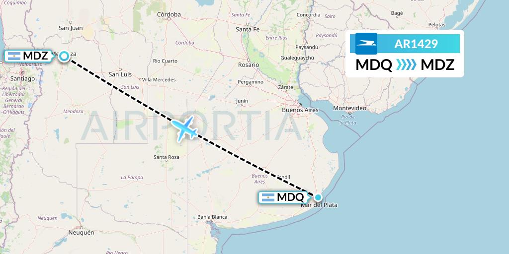 AR1429 Aerolineas Argentinas Flight Map: Mar del Plata to Mendoza