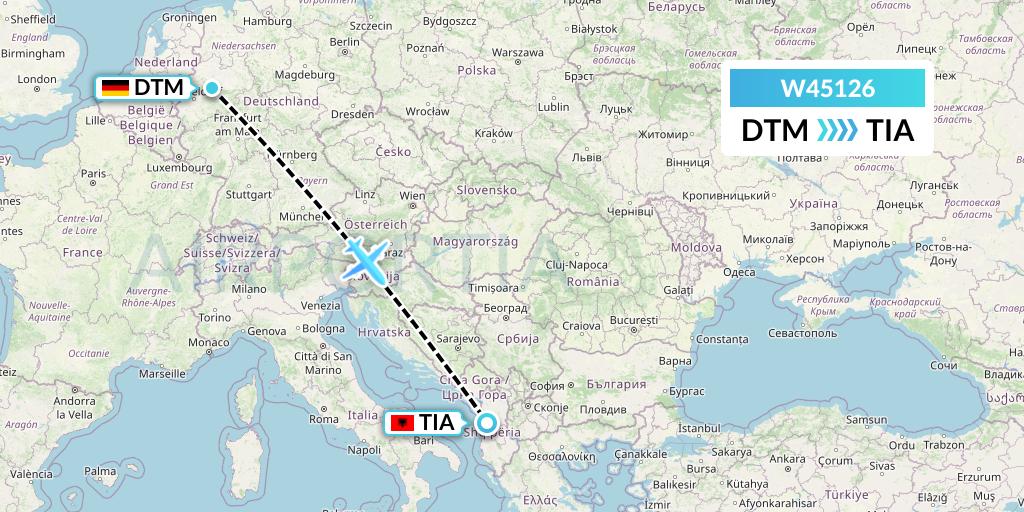 W45126 Wizz Air Malta Flight Map: Dortmund to Tirana