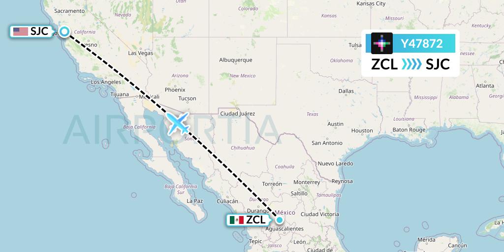 Y47872 Volaris Flight Map: Zacatecas to San Jose
