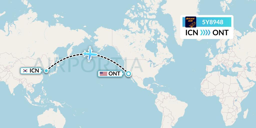 5Y8948 Atlas Air Flight Map: Seoul to Ontario