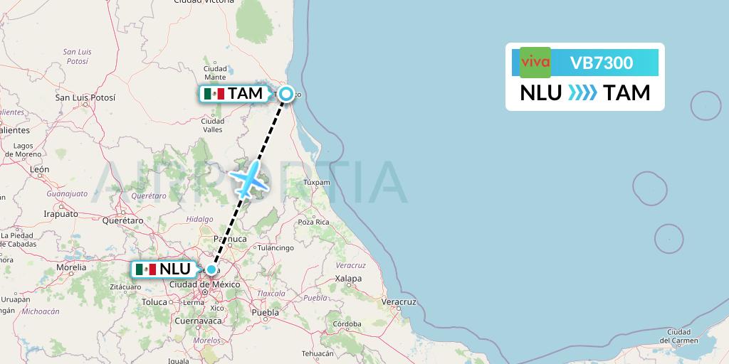 VB7300 VivaAerobus Flight Map: Reyes Acozac to Tampico