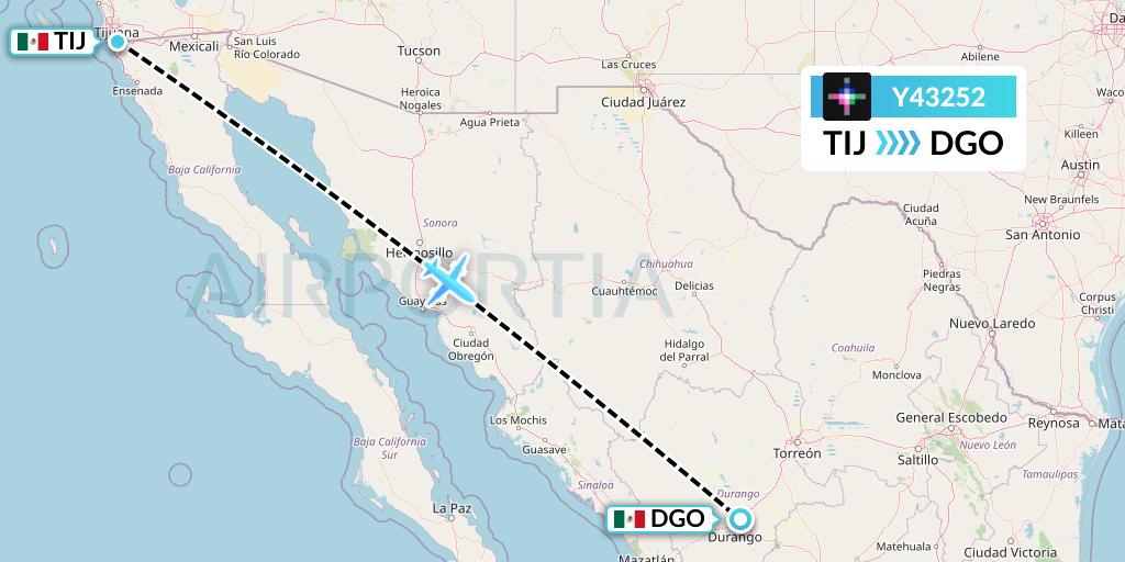 Y43252 Volaris Flight Map: Tijuana to Durango