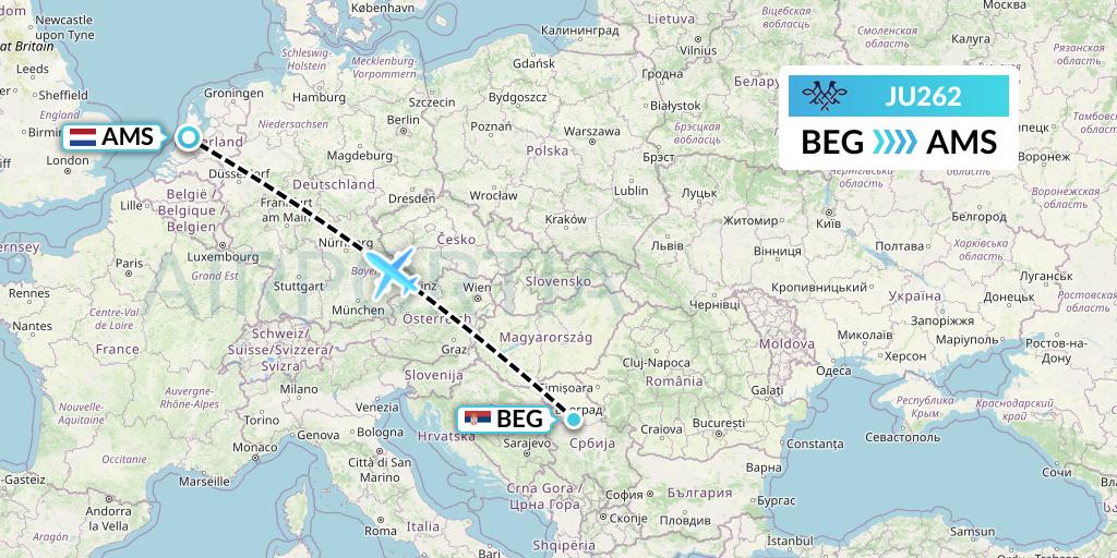 JU262 AirSERBIA Flight Map: Belgrade to Amsterdam
