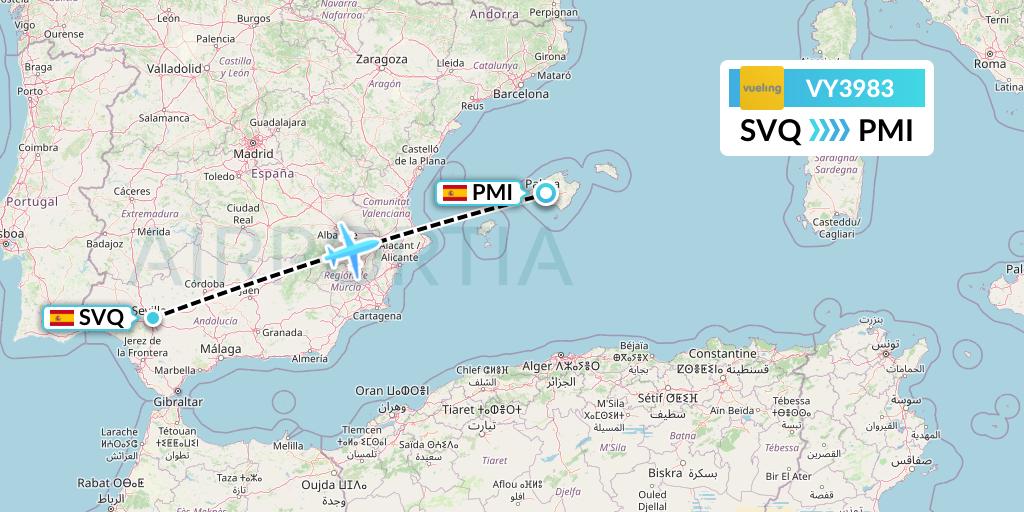 VY3983 Vueling Flight Map: Seville to Palma de Mallorca