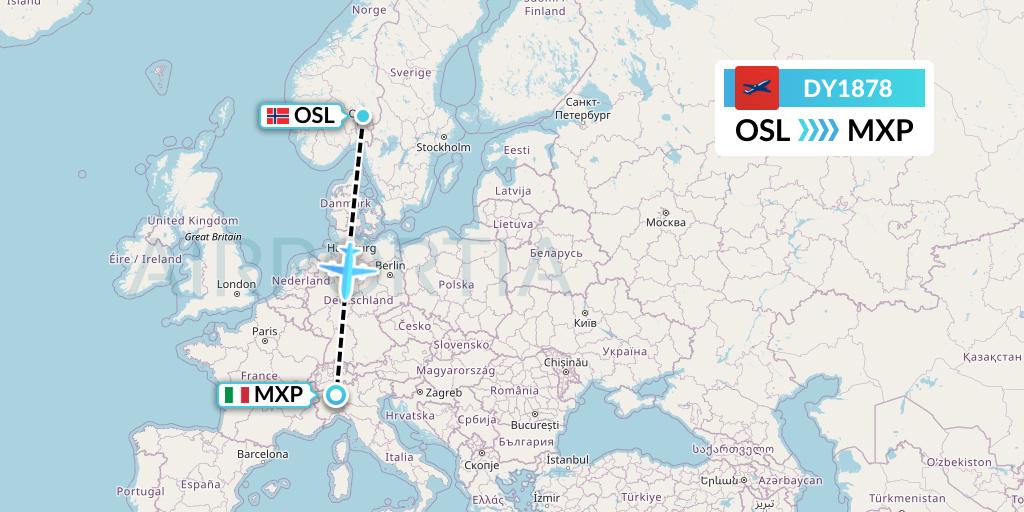 DY1878 Norwegian Flight Map: Oslo to Milan