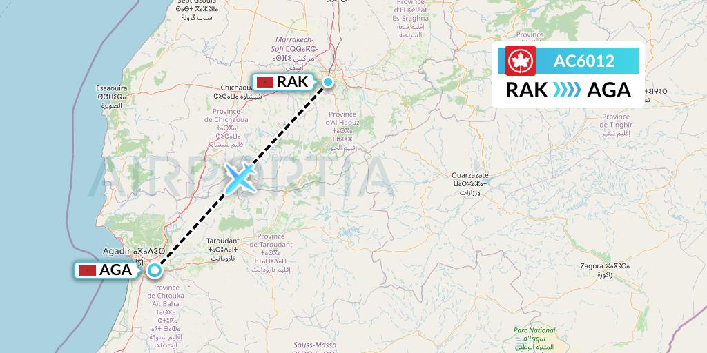 AC6012 Air Canada Flight Map: Marrakesh to Agadir