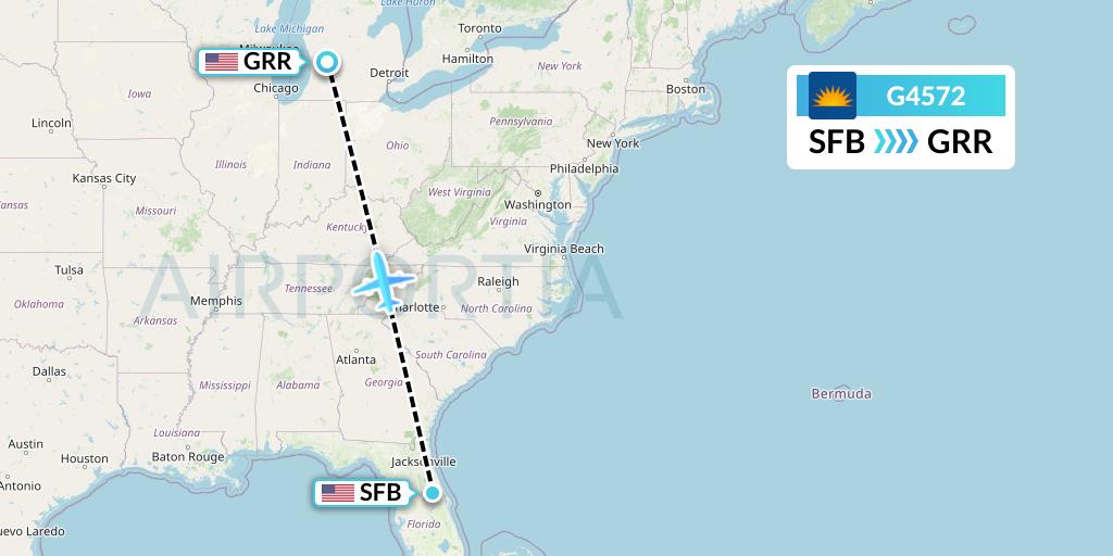 G4572 Allegiant Air Flight Map: Orlando to Grand Rapids