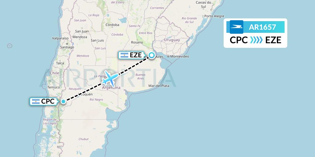 AR1657 Aerolineas Argentinas Flight Map: San Martin de los Andes to Buenos Aires