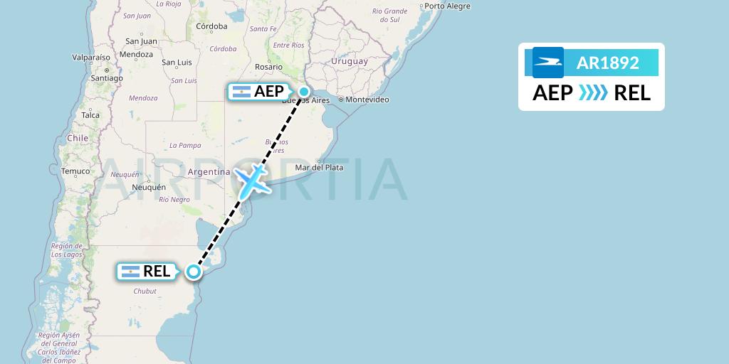 AR1892 Aerolineas Argentinas Flight Map: Buenos Aires to Trelew