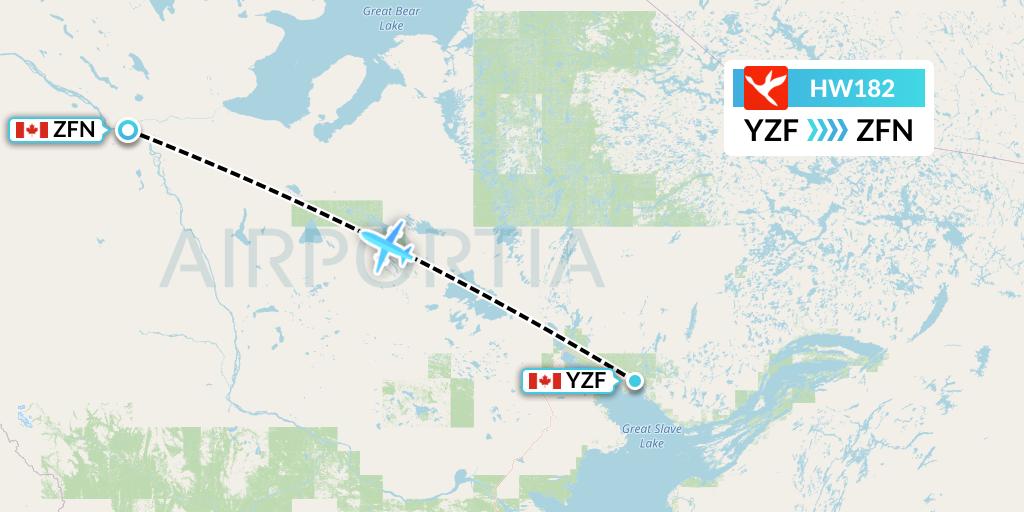 HW182 North-Wright Airways Flight Map: Yellowknife to Tulita