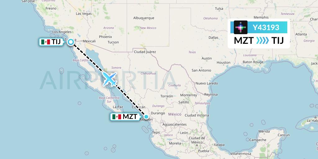 Y43193 Volaris Flight Map: Mazatlan to Tijuana