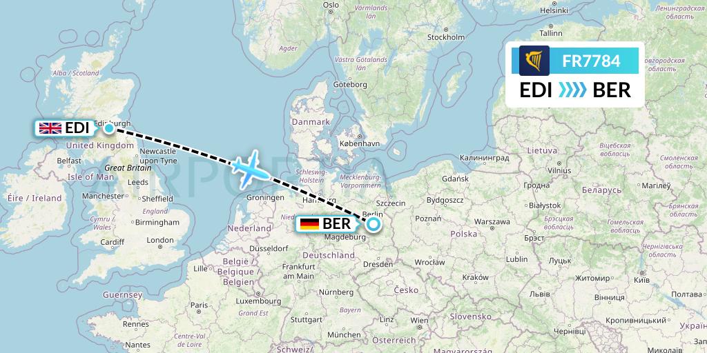 FR7784 Ryanair Flight Map: Edinburgh to Berlin