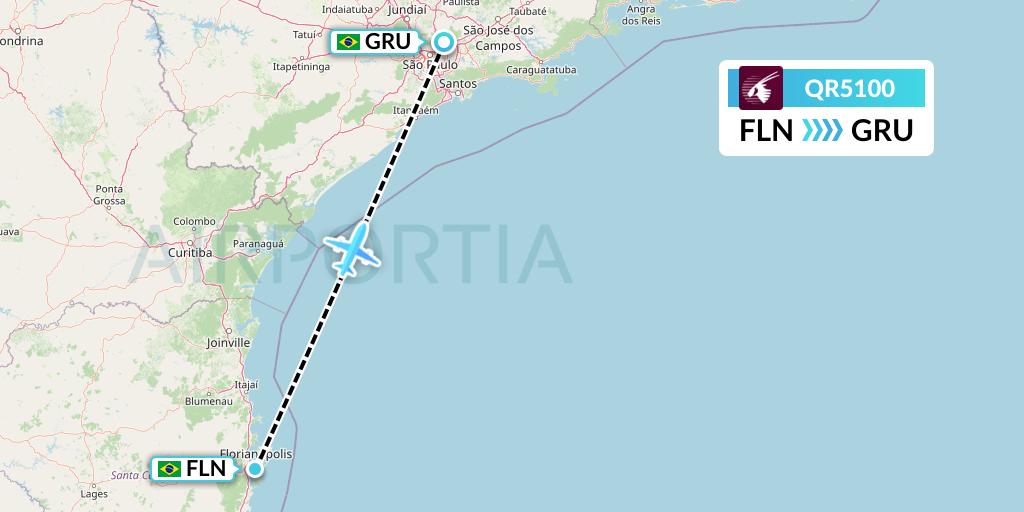 QR5100 Qatar Airways Flight Map: Florianopolis to Sao Paulo