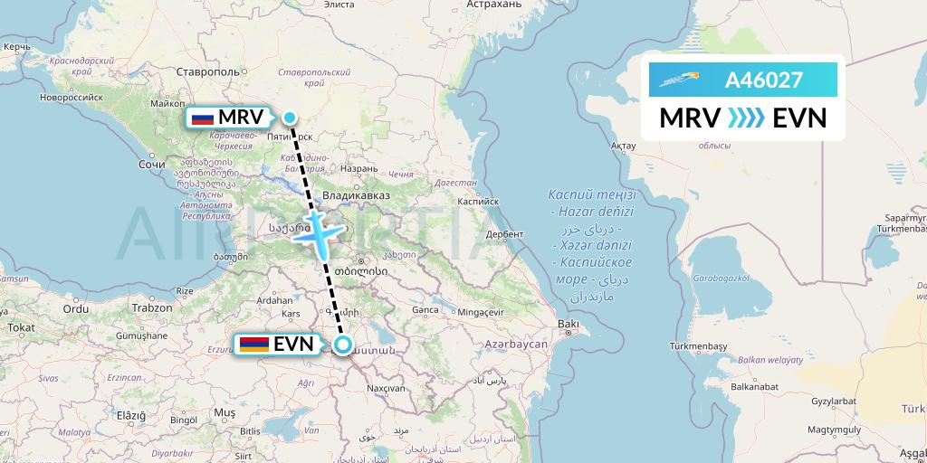 A46027 Azimuth Airlines Flight Map: Mineralnye Vody to Yerevan
