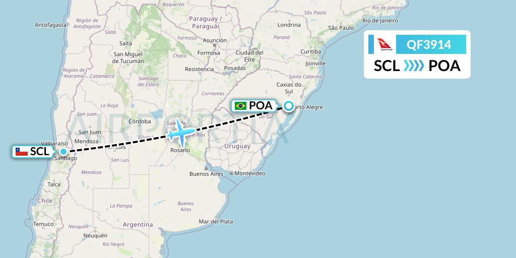 QF3914 Qantas Flight Map: Santiago to Porto Alegre