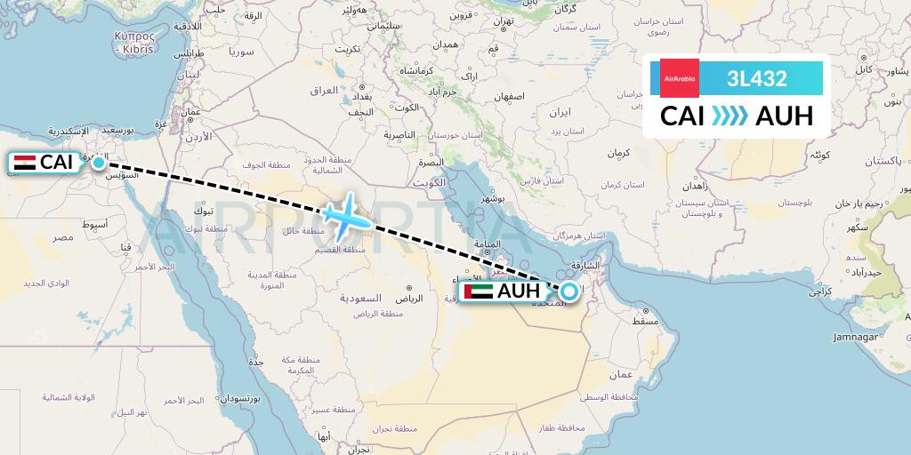 3L432 Air Arabia Abu Dhabi Flight Map: Cairo to Abu Dhabi