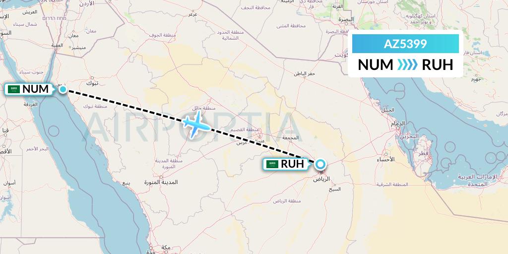 AZ5399 ITA Airways Flight Map: Tabuk to Riyadh