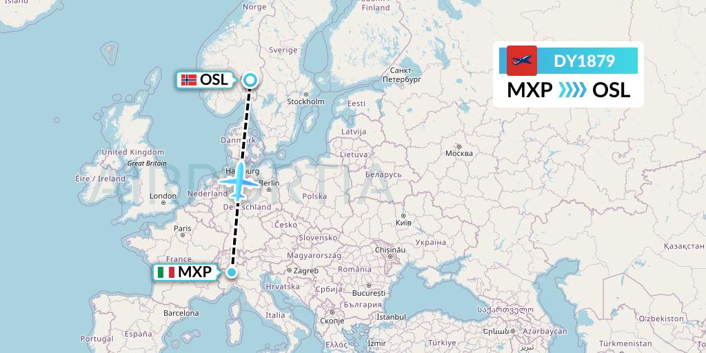 DY1879 Norwegian Flight Map: Milan to Oslo