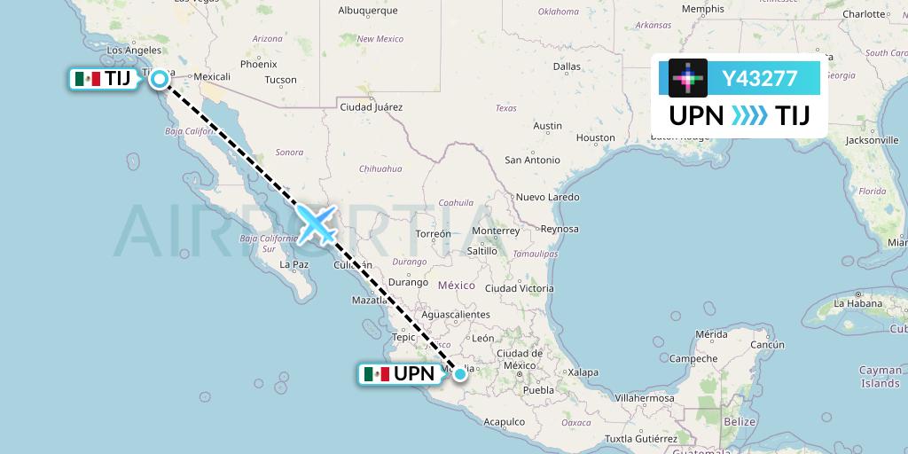 Y43277 Volaris Flight Map: Uruapan to Tijuana