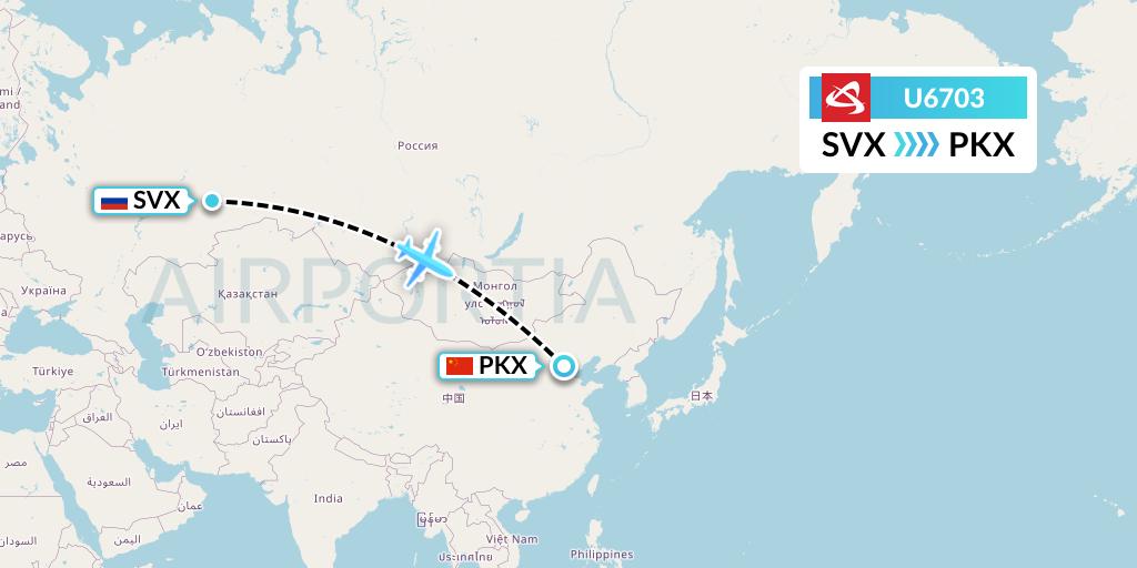U6703 Ural Airlines Flight Map: Yekaterinburg to Beijing