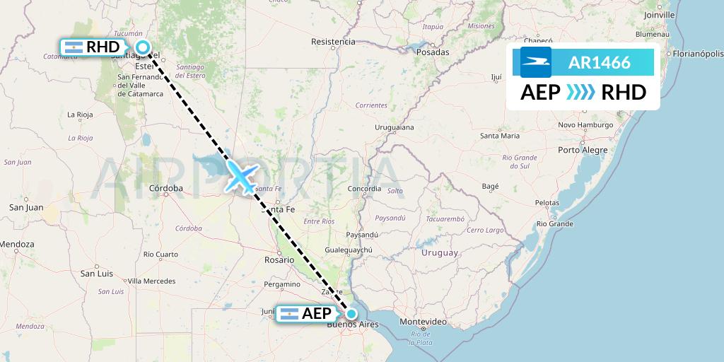 AR1466 Aerolineas Argentinas Flight Map: Buenos Aires to Termas de Rio Hondo
