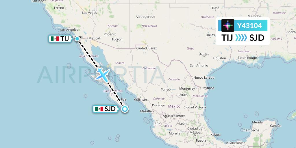 Y43104 Volaris Flight Map: Tijuana to San Jose del Cabo