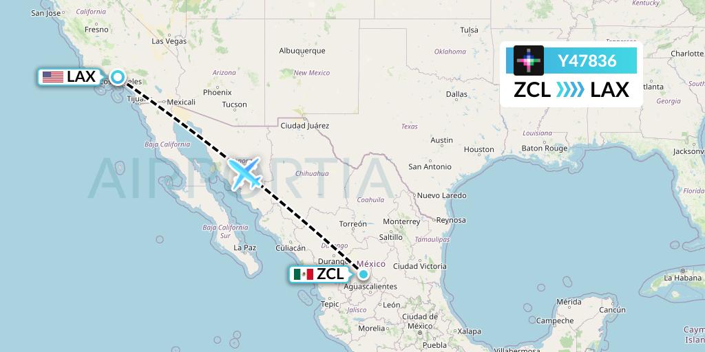 Y47836 Volaris Flight Map: Zacatecas to Los Angeles