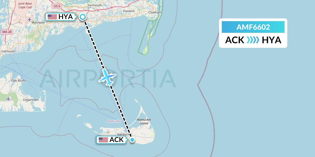 AMF6602 Ameriflight Flight Map: Nantucket to Hyannis