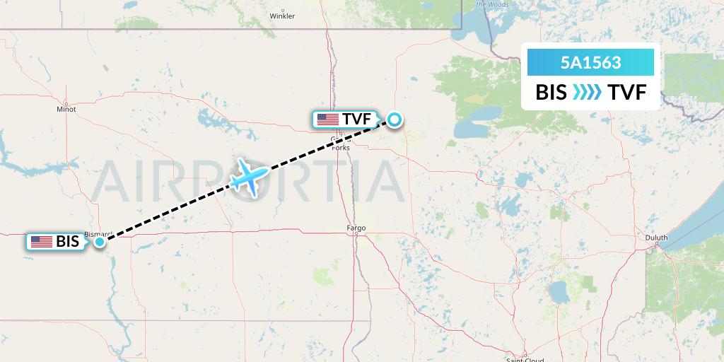 5A1563 Alpine Air Express Flight Map: Bismarck to Thief River Falls
