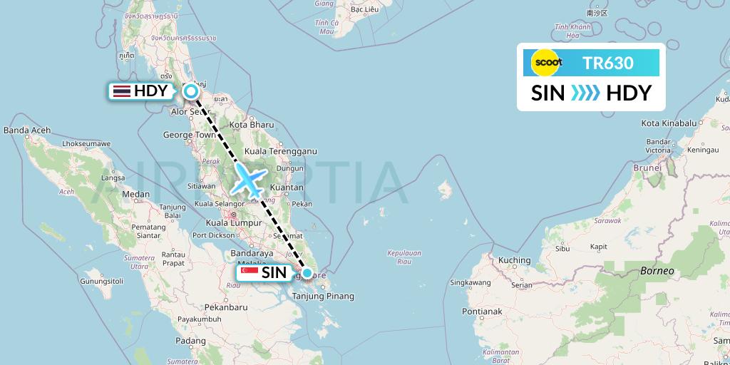 TR630 Tigerair Flight Map: Singapore to Hat Yai