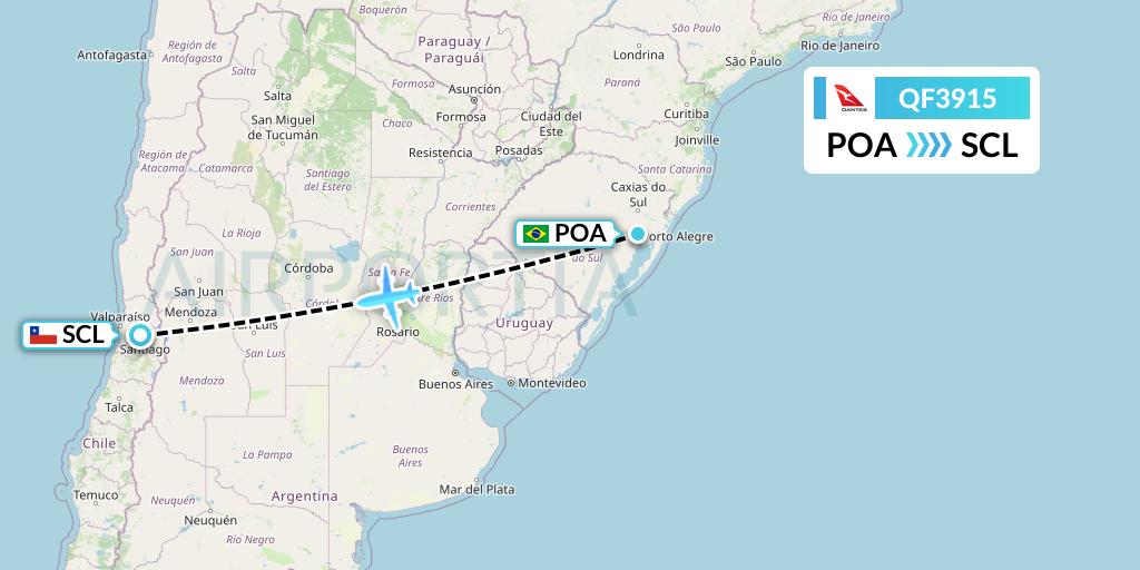 QF3915 Qantas Flight Map: Porto Alegre to Santiago