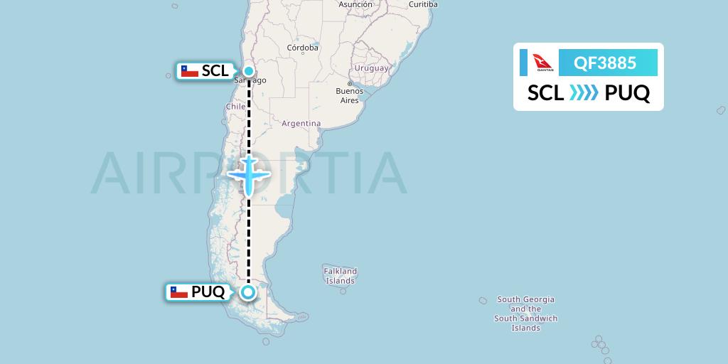 QF3885 Qantas Flight Map: Santiago to Punta Arenas
