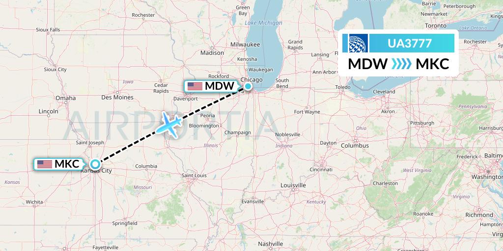 UA3777 United Airlines Flight Map: Chicago to Kansas City