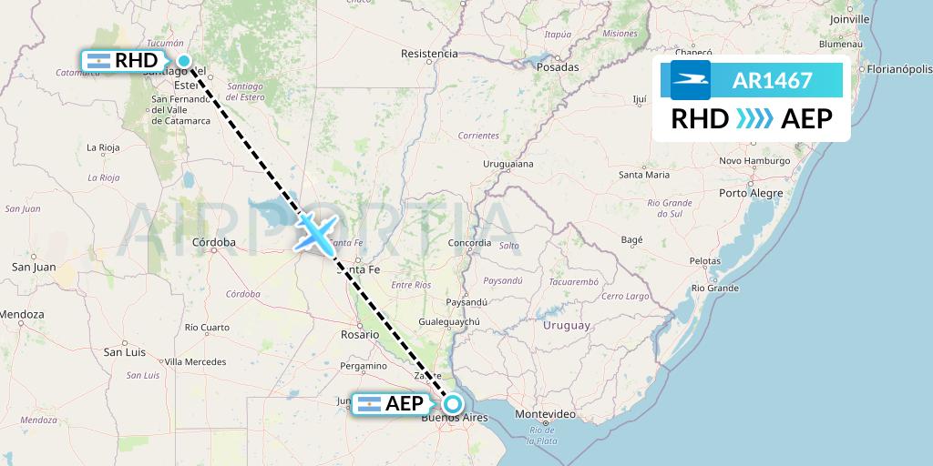 AR1467 Aerolineas Argentinas Flight Map: Termas de Rio Hondo to Buenos Aires