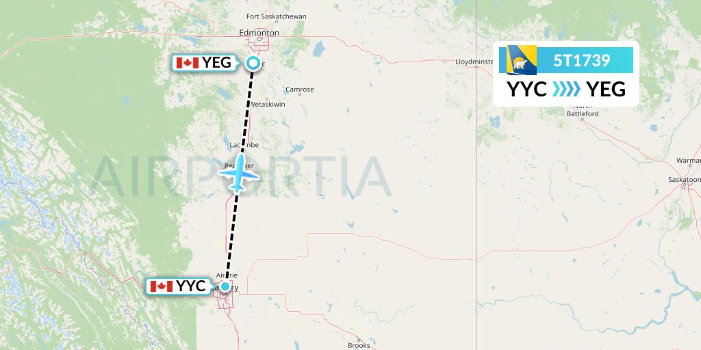5T1739 Canadian North Flight Map: Calgary to Edmonton