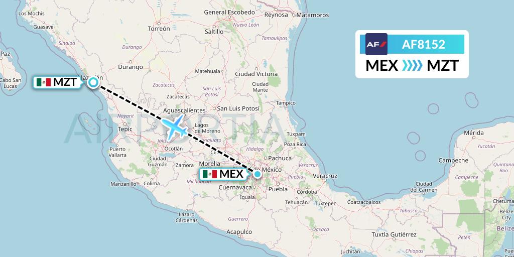AF8152 Air France Flight Map: Mexico City to Mazatlan