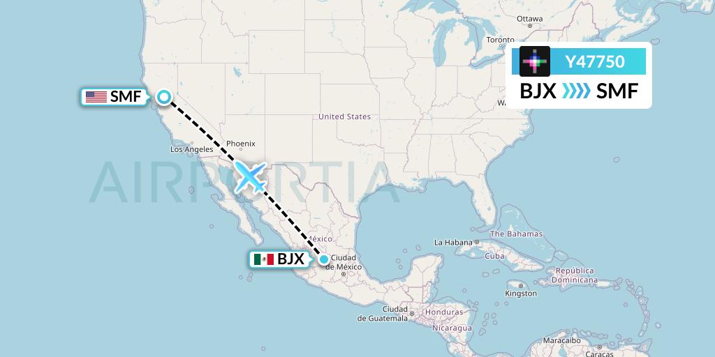 Y47750 Volaris Flight Map: Silao to Sacramento