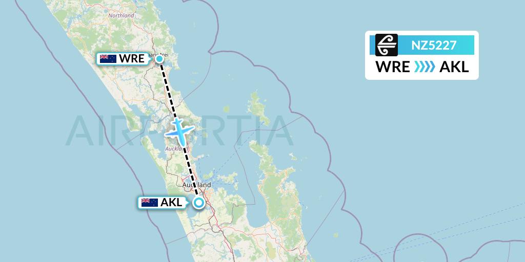 NZ5227 Air New Zealand Flight Map: Whangarei to Auckland