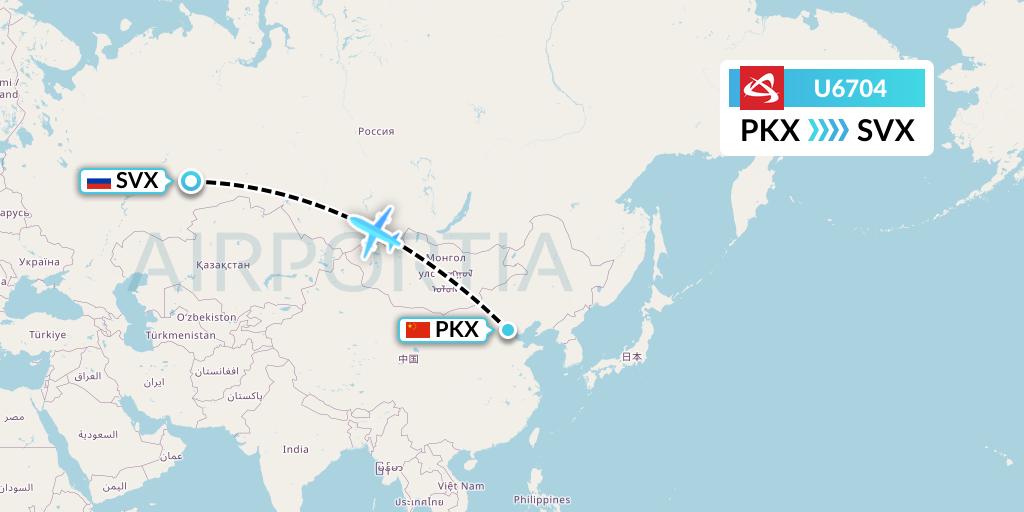 U6704 Ural Airlines Flight Map: Beijing to Yekaterinburg
