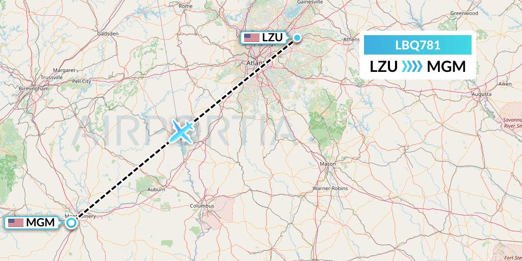 LBQ781 Quest Diagnostics Flight Map: Lawrenceville to Montgomery