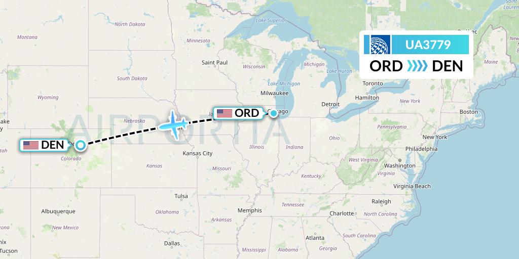 UA3779 United Airlines Flight Map: Chicago to Denver