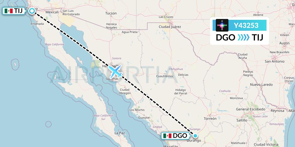 Y43253 Volaris Flight Map: Durango to Tijuana
