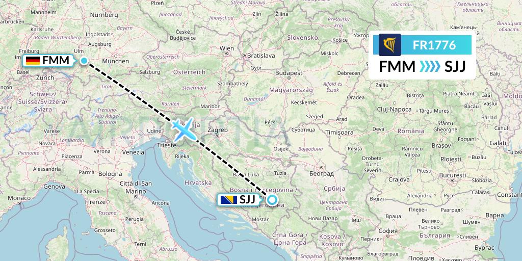 FR1776 Ryanair Flight Map: Memmingen to Sarajevo