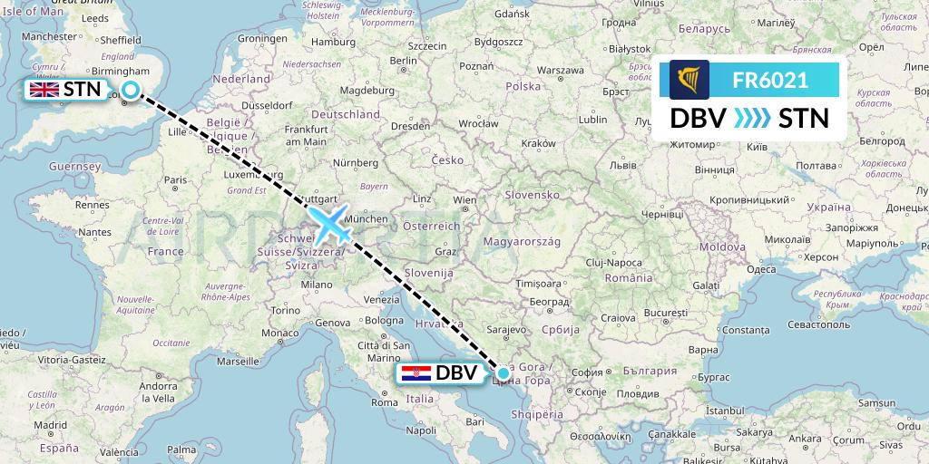 FR6021 Ryanair Flight Map: Dubrovnik to London