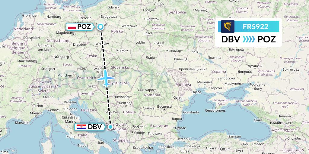 FR5922 Ryanair Flight Map: Dubrovnik to Poznan