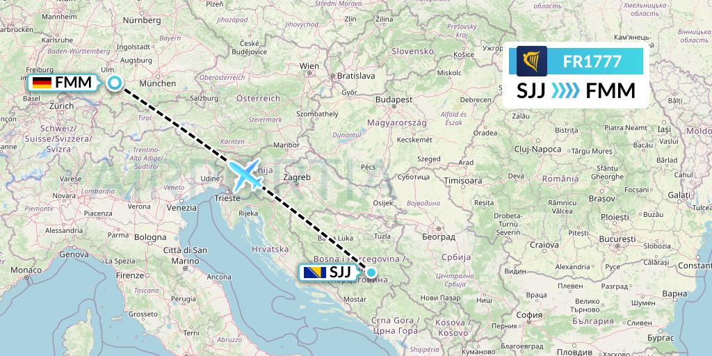 FR1777 Ryanair Flight Map: Sarajevo to Memmingen
