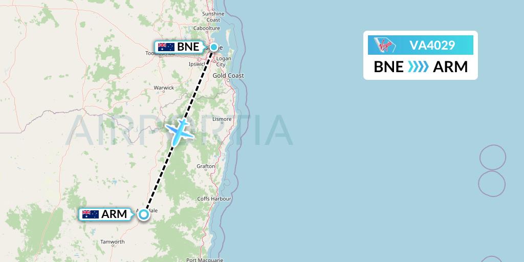VA4029 Virgin Australia Flight Map: Brisbane to Armidale
