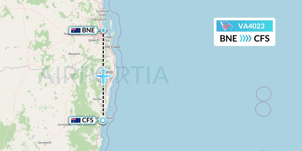 VA4023 Virgin Australia Flight Map: Brisbane to Coffs Harbour