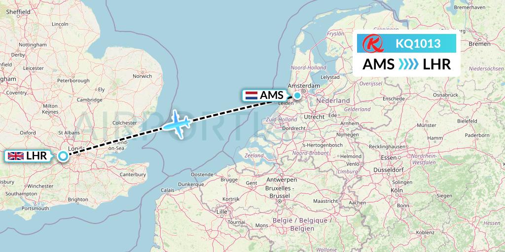 KQ1013 Kenya Airways Flight Map: Amsterdam to London