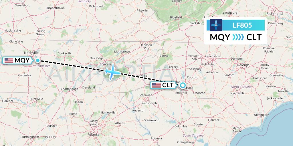 LF805 Corporate Flight Management Flight Map: Smyrna to Charlotte